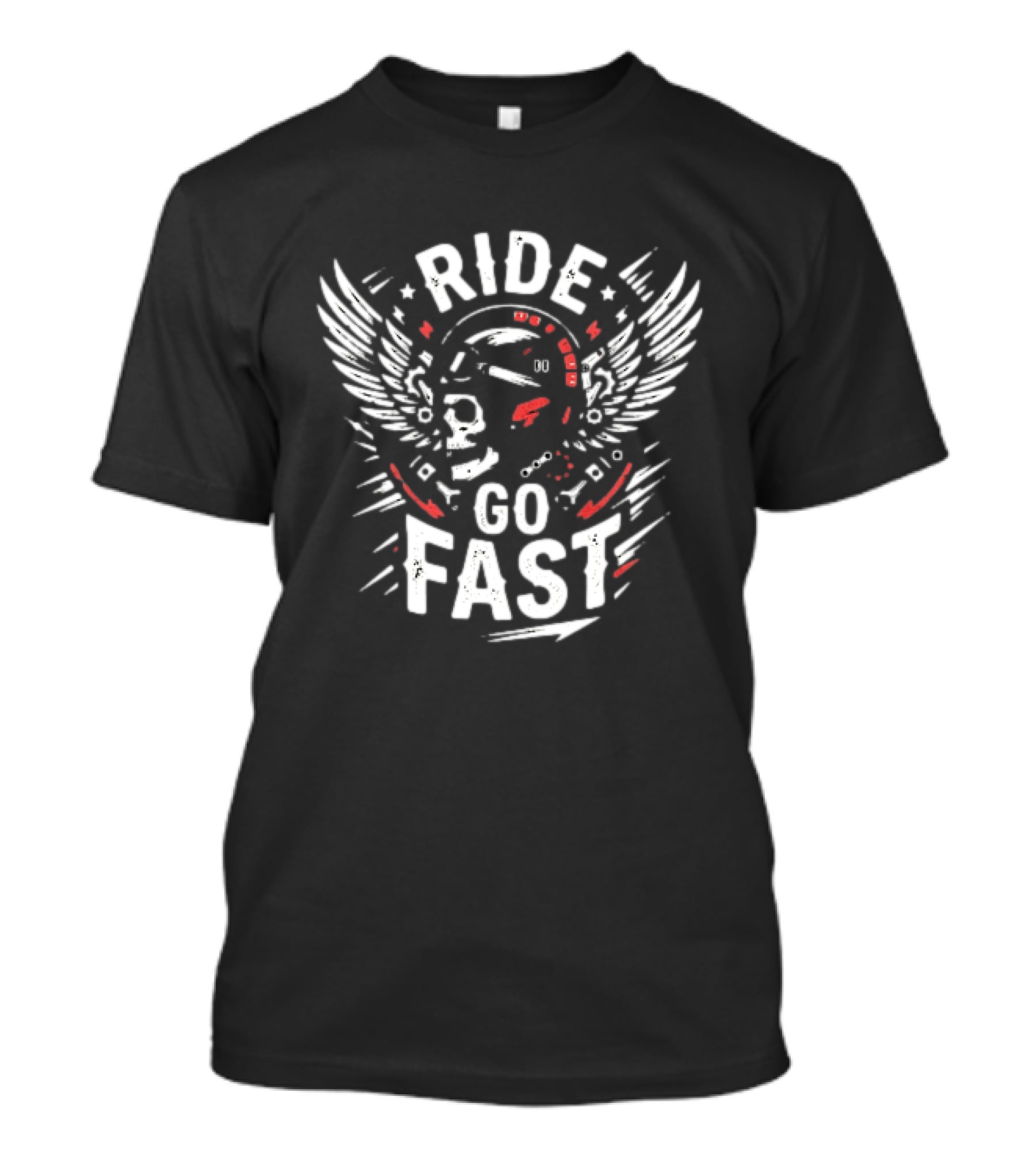 Ride Go Fast Motorcycle Rider Skull Helmet Wings T-Shirt