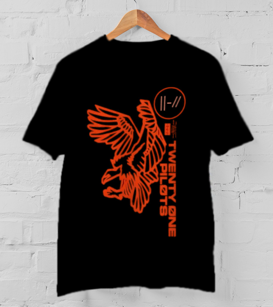 Twenty One Pilots Logo With Red Hawk Symbol And Band Name T-Shirt