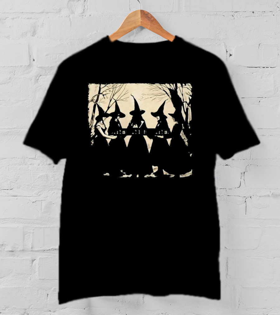Witch Girls Will Be Girls Tree Silhouettes And Stars T-Shirt