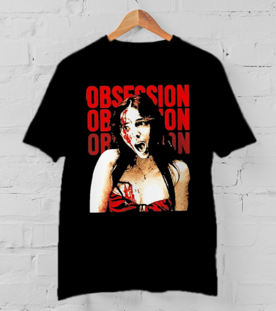 Obsession Screaming Woman Bloody Top Repeated T-Shirt