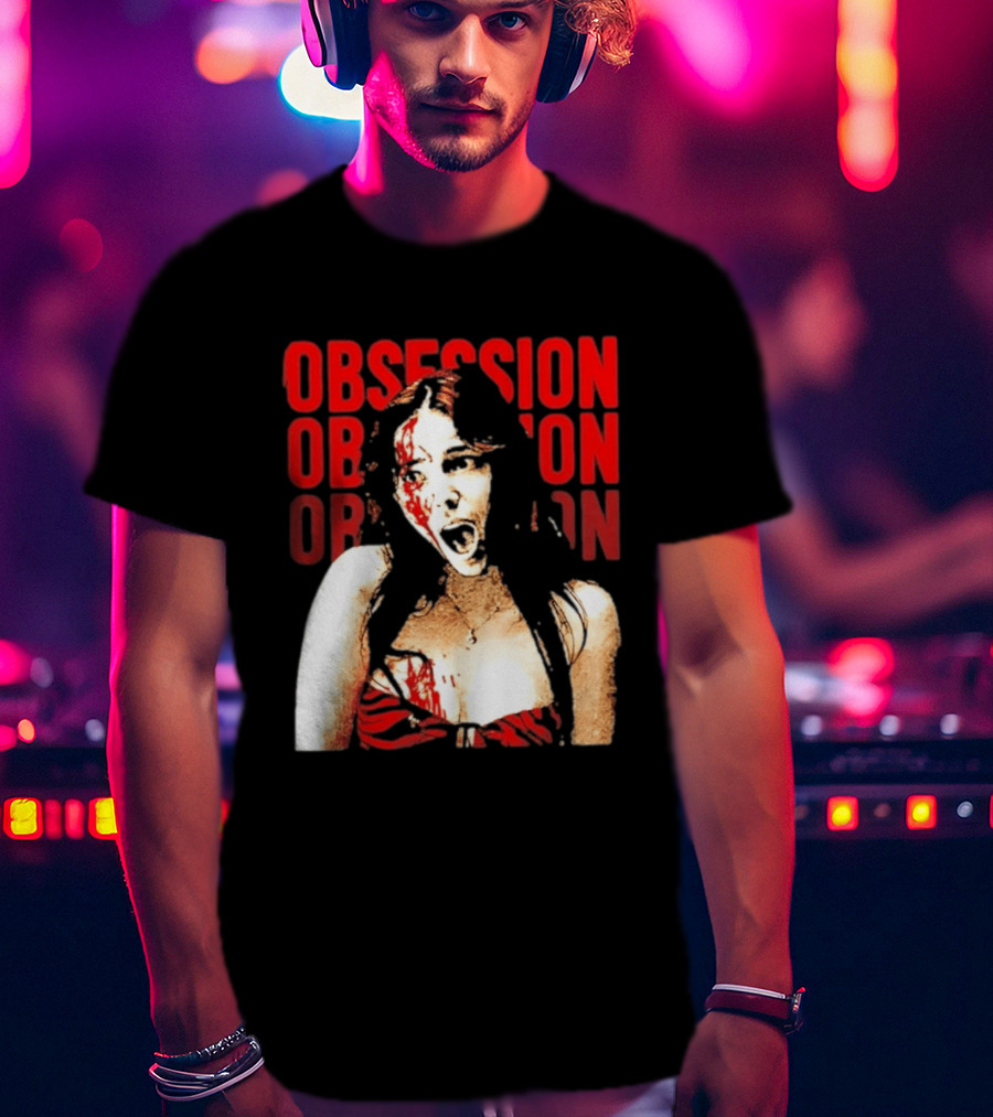 Obsession Screaming Woman Bloody Top Repeated T-Shirt
