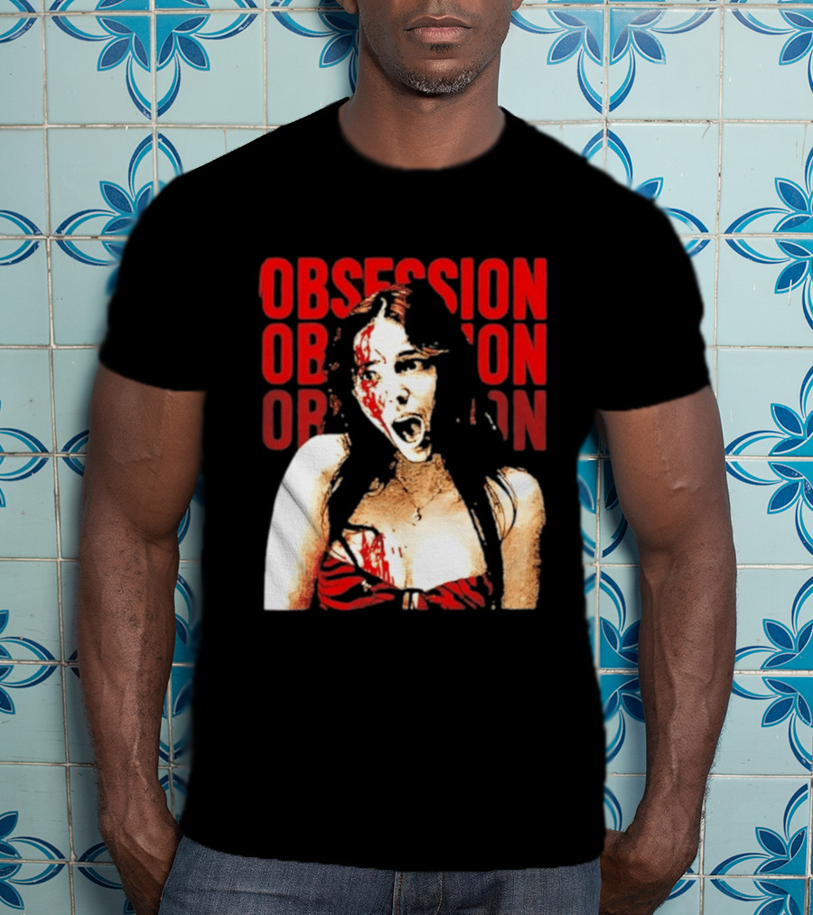 Obsession Screaming Woman Bloody Top Repeated T-Shirt