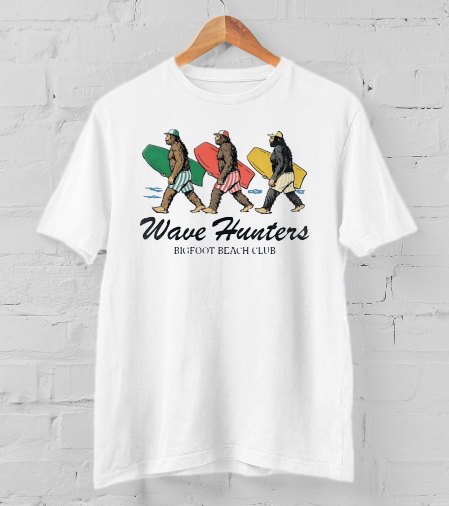 Wave Hunters Bigfoot Beach Club Surfing Adventure T-Shirt
