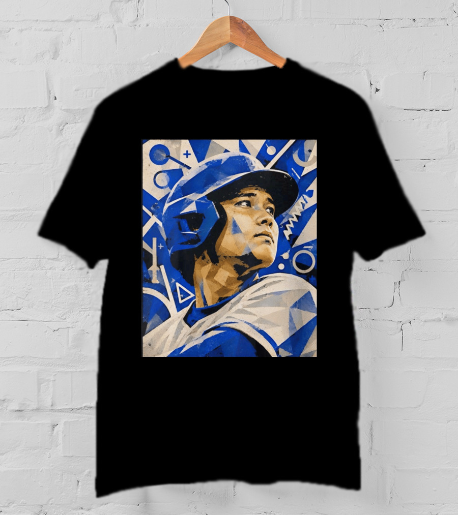 Baseball Player In Geometric Blue Abstract T-Shirt
