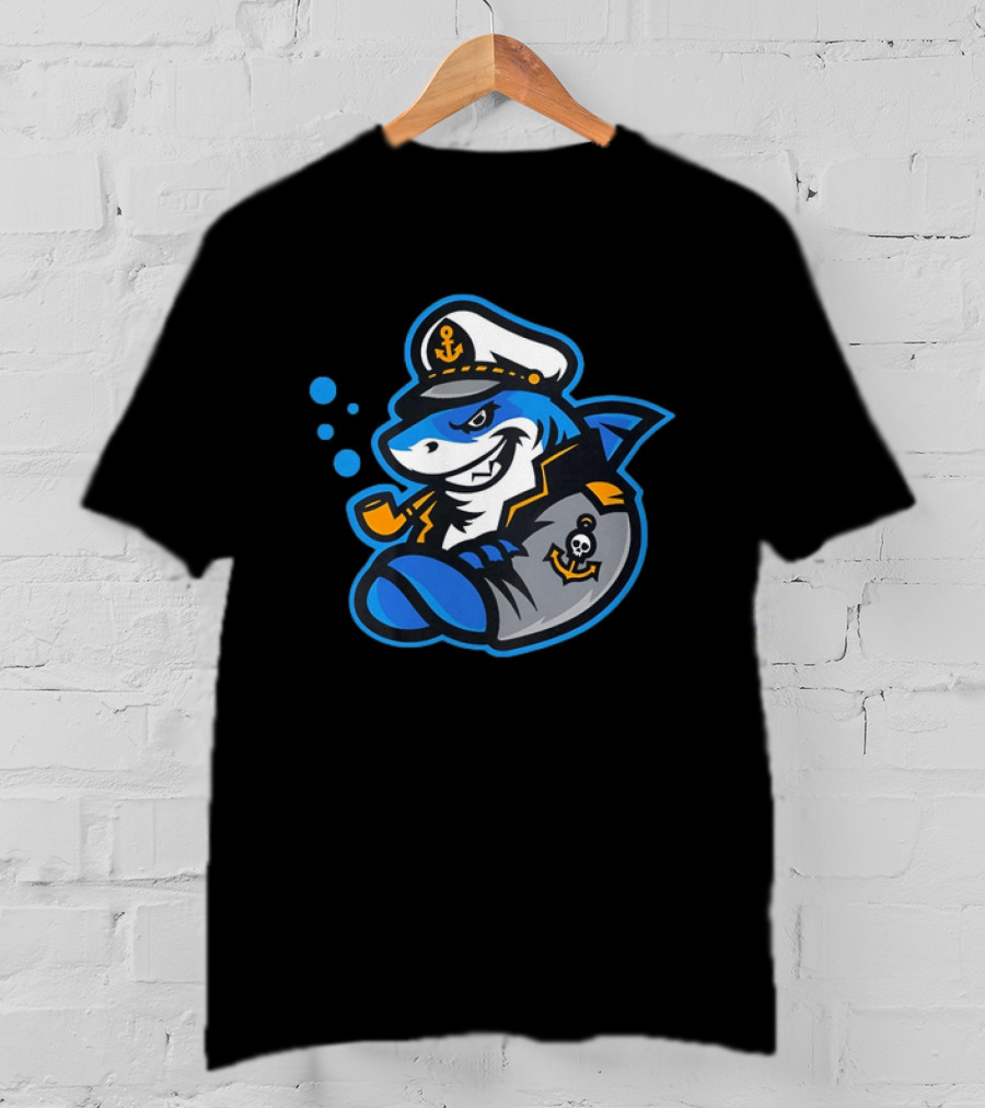 Captain Shark Nautical Sea Captain Smoking Pipe With Anchor Patch T-Shirt