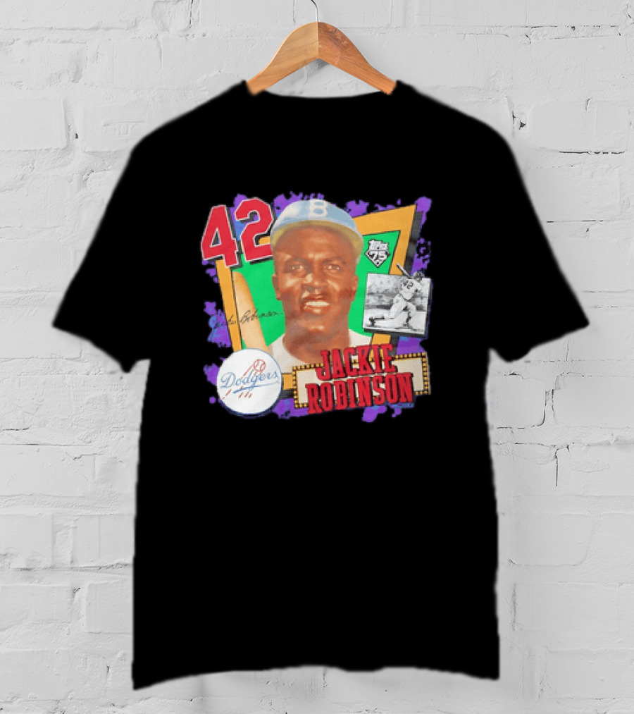 Jackie Robinson 42 Los Angeles Dodgers Topps 75 Baseball Legend T-Shirt
