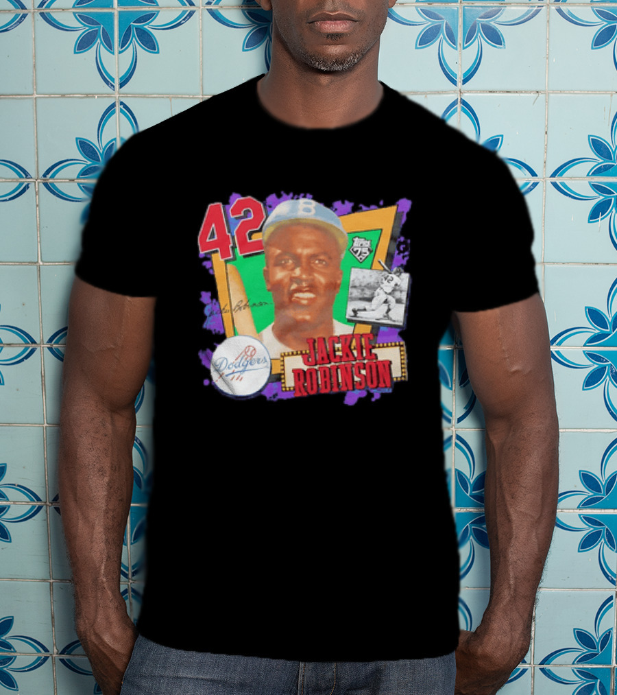 Jackie Robinson 42 Los Angeles Dodgers Topps 75 Baseball Legend T-Shirt