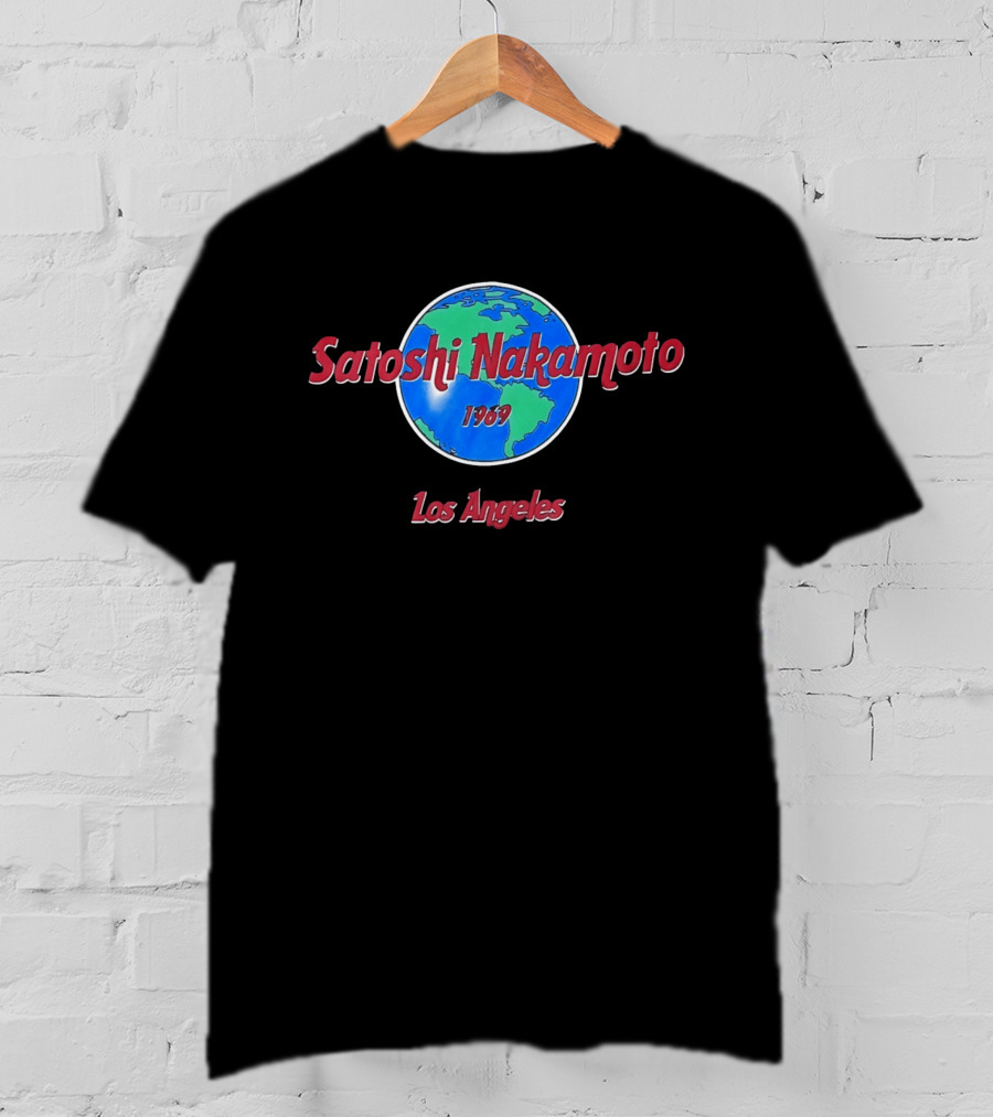 Satoshi Nakamoto 1969 Los Angeles World Map T-Shirt