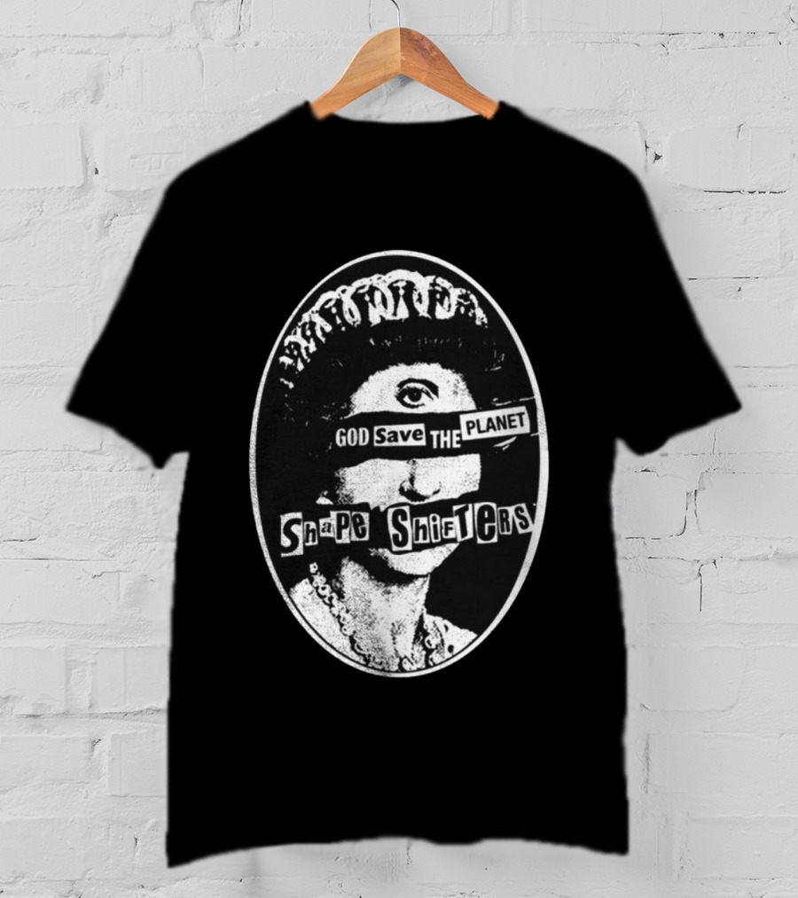 God Save The Planet Shape Shifters Queen Elizabeth Iconic Collage T-Shirt