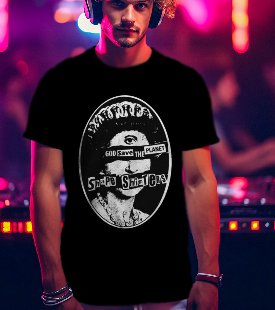 God Save The Planet Shape Shifters Queen Elizabeth Iconic Collage T-Shirt