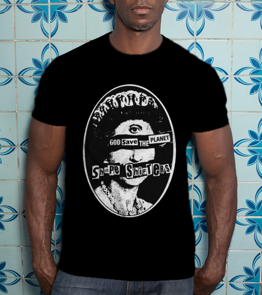 God Save The Planet Shape Shifters Queen Elizabeth Iconic Collage T-Shirt