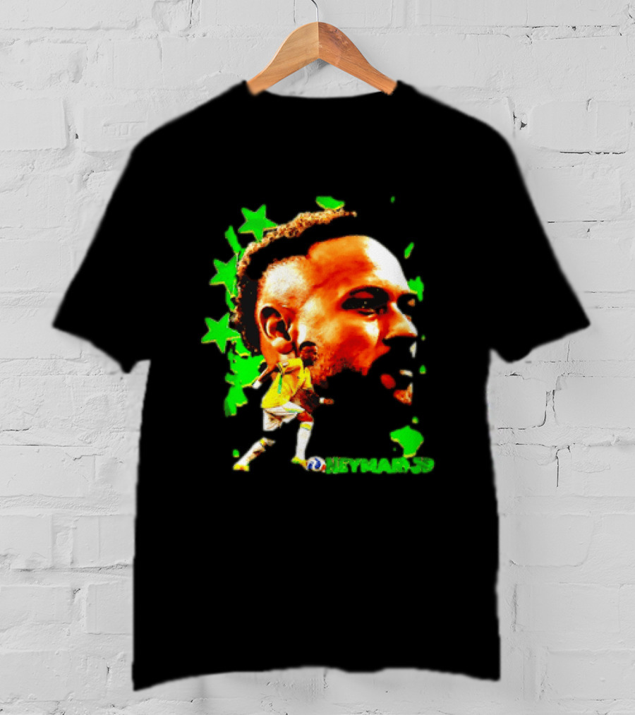 Neymar Jr Brazil Football Star With Green Stars And Soccer Ball T-Shirt
