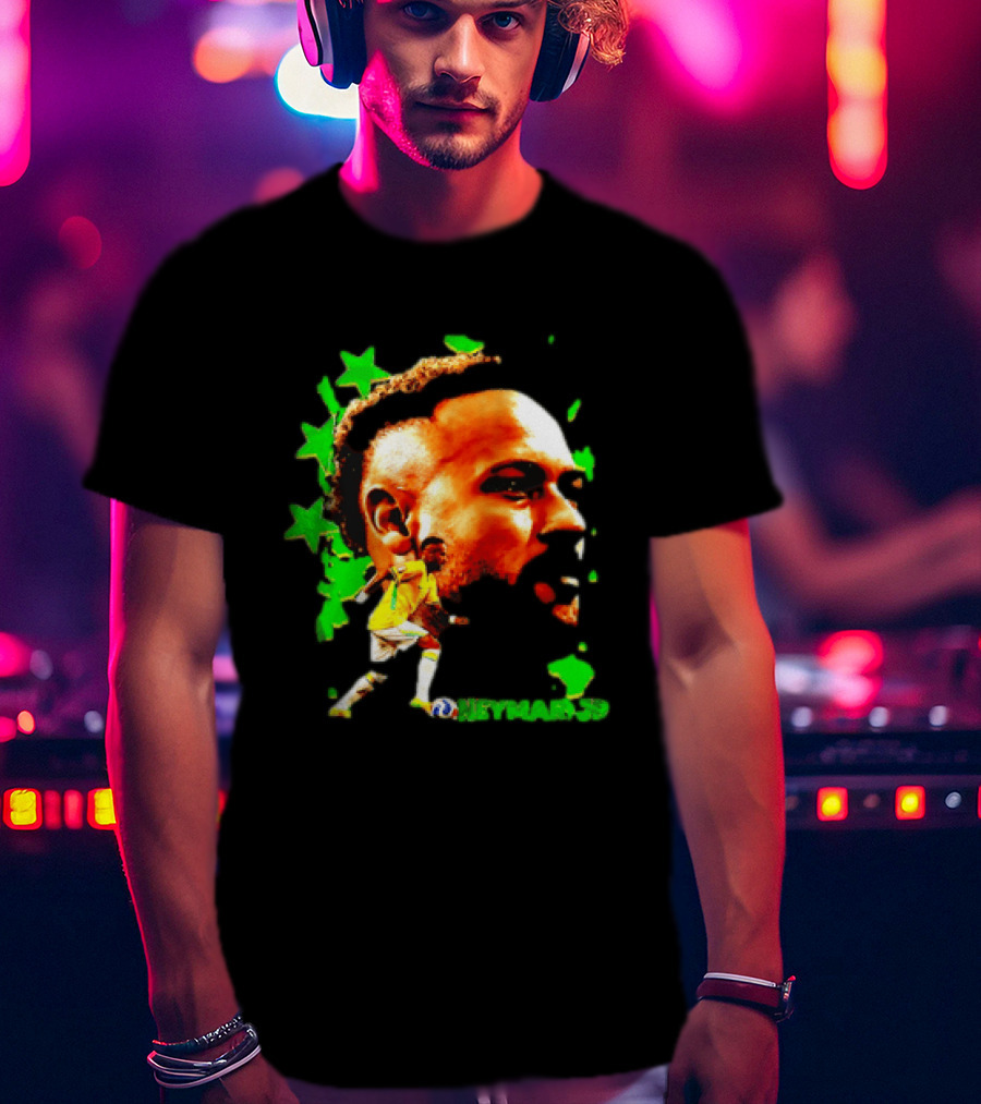 Neymar Jr Brazil Football Star With Green Stars And Soccer Ball T-Shirt