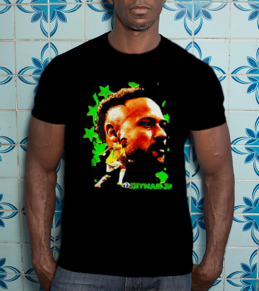 Neymar Jr Brazil Football Star With Green Stars And Soccer Ball T-Shirt