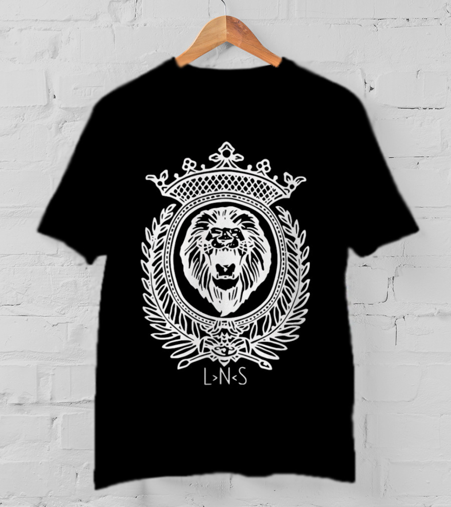LNS Lion Crowned Heraldic Crest Monochromatic Cotton T-Shirt