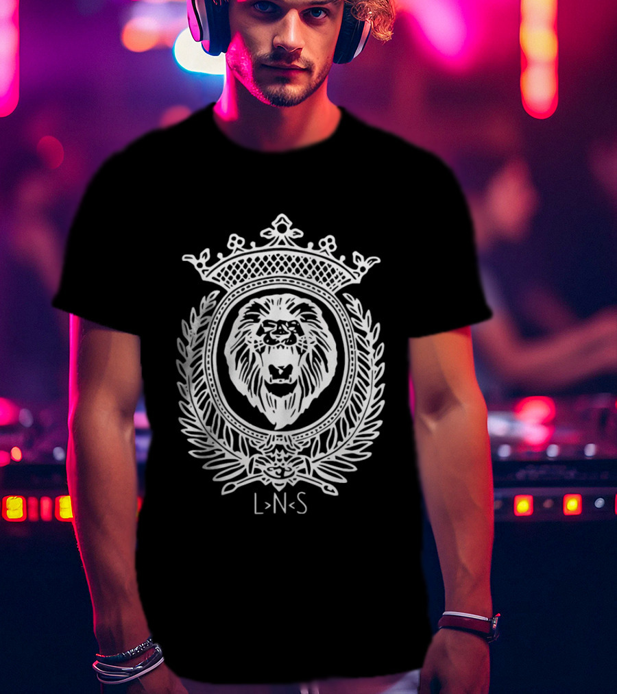 LNS Lion Crowned Heraldic Crest Monochromatic Cotton T-Shirt