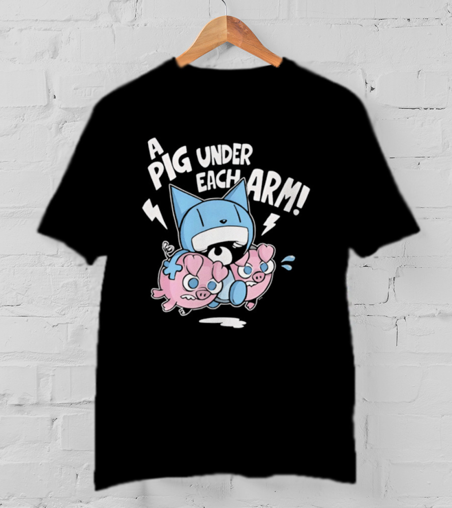 Looshkin A Pig Under Each Arm Funny Cartoon Cats And Pigs T-Shirt