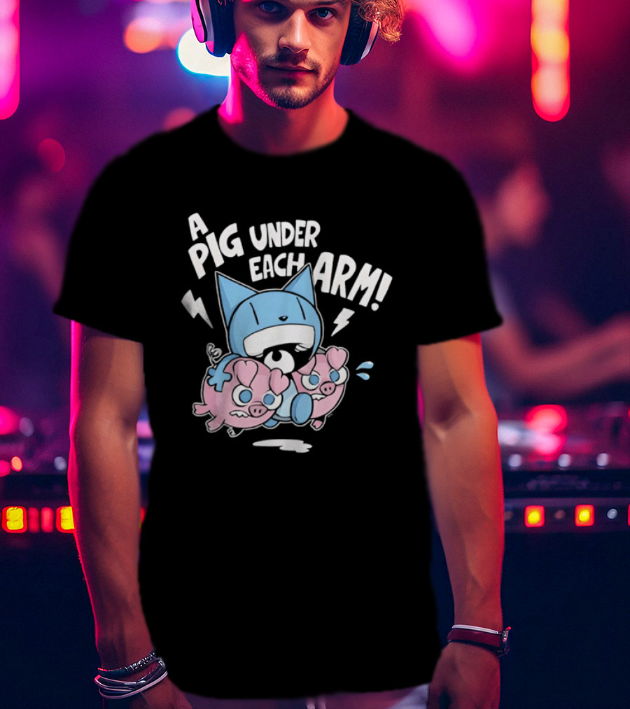 Looshkin A Pig Under Each Arm Funny Cartoon Cats And Pigs T-Shirt