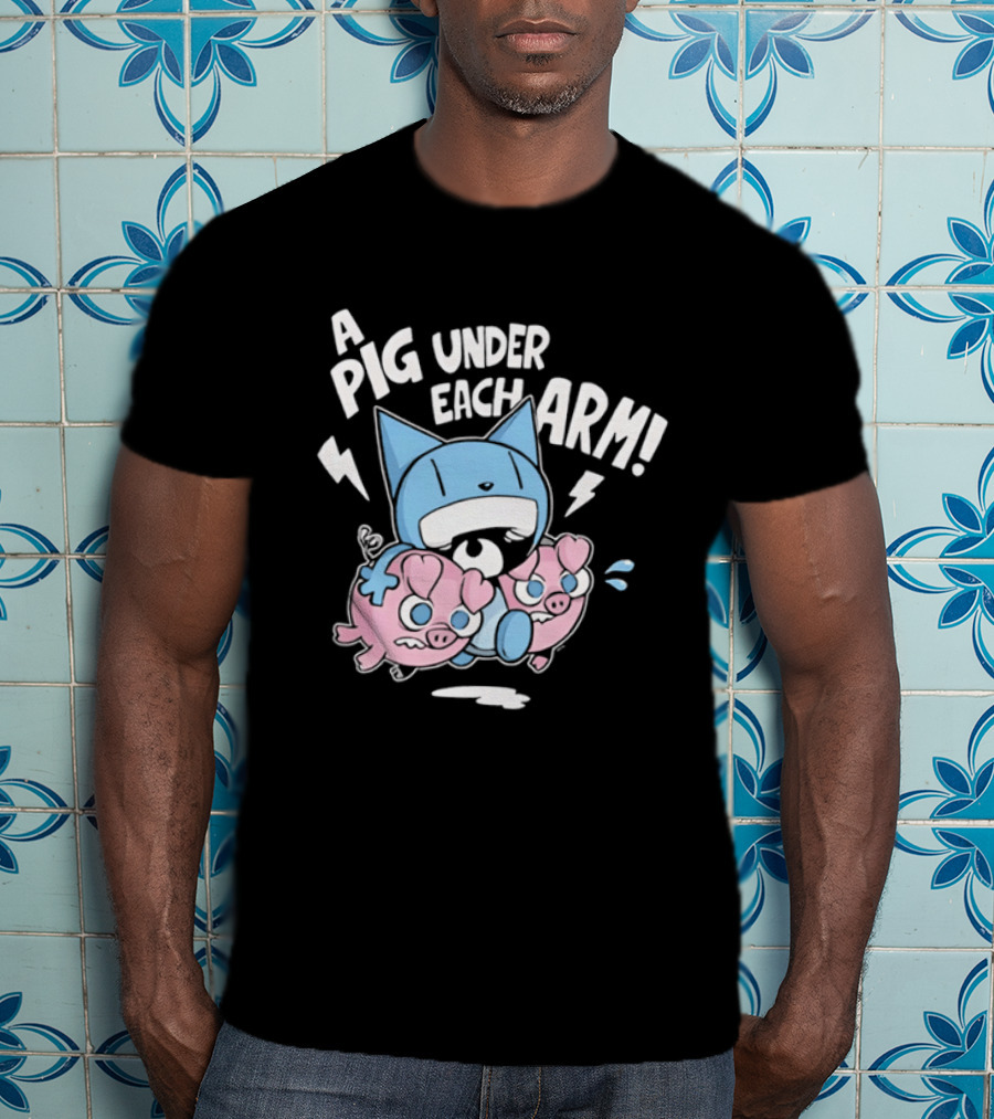 Looshkin A Pig Under Each Arm Funny Cartoon Cats And Pigs T-Shirt