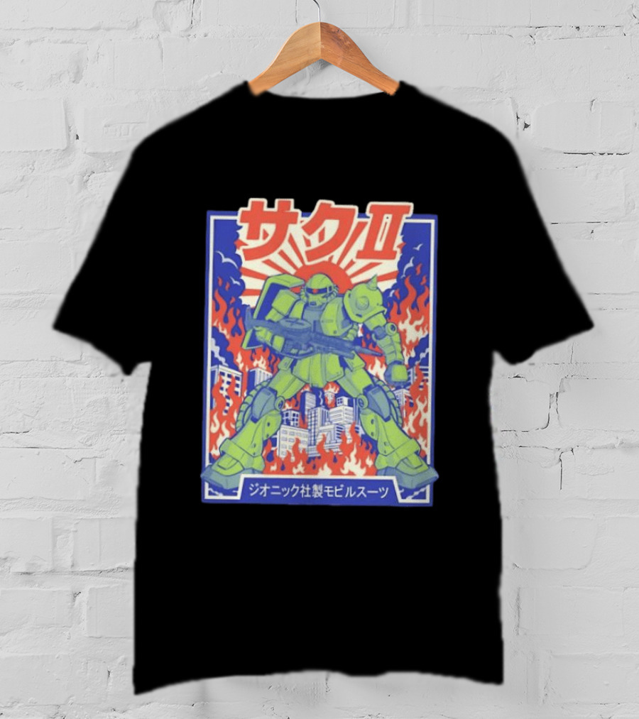 Zaku II Mobile Suit Gundam Zakuni Jionikku Shasei Mobiru Sūtsu T-Shirt