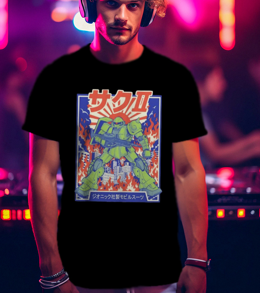 Zaku II Mobile Suit Gundam Zakuni Jionikku Shasei Mobiru Sūtsu T-Shirt