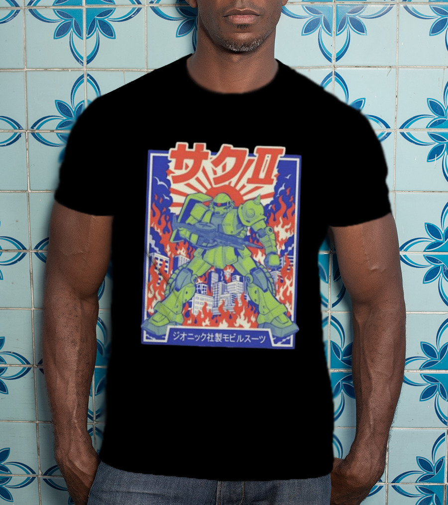 Zaku II Mobile Suit Gundam Zakuni Jionikku Shasei Mobiru Sūtsu T-Shirt