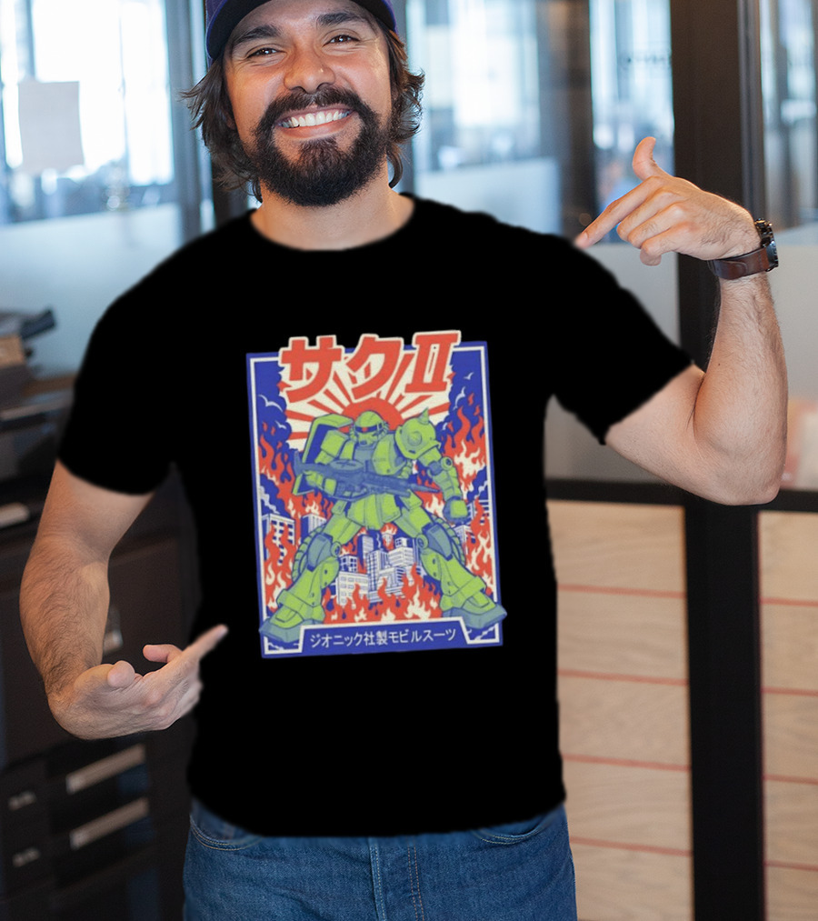 Zaku II Mobile Suit Gundam Zakuni Jionikku Shasei Mobiru Sūtsu T-Shirt