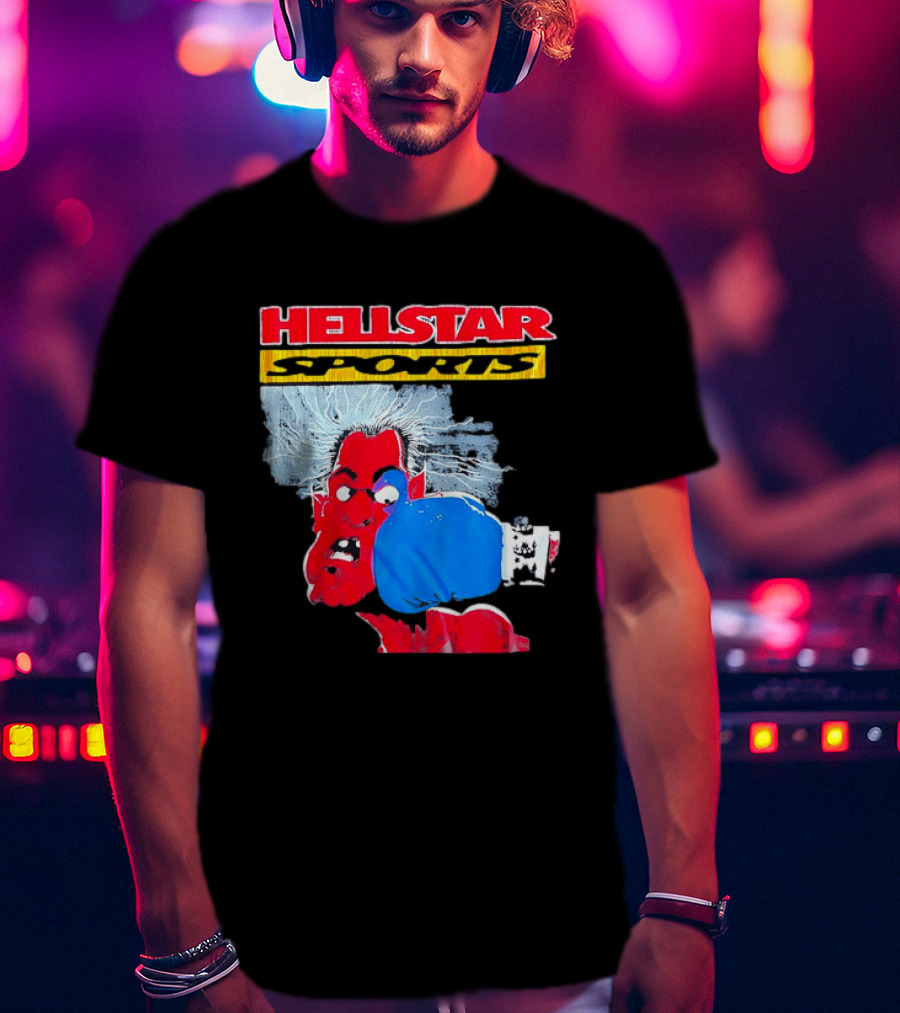 HELLSTAR SPORTS Punching Devil Cartoon Boxing Blue Glove T-Shirt