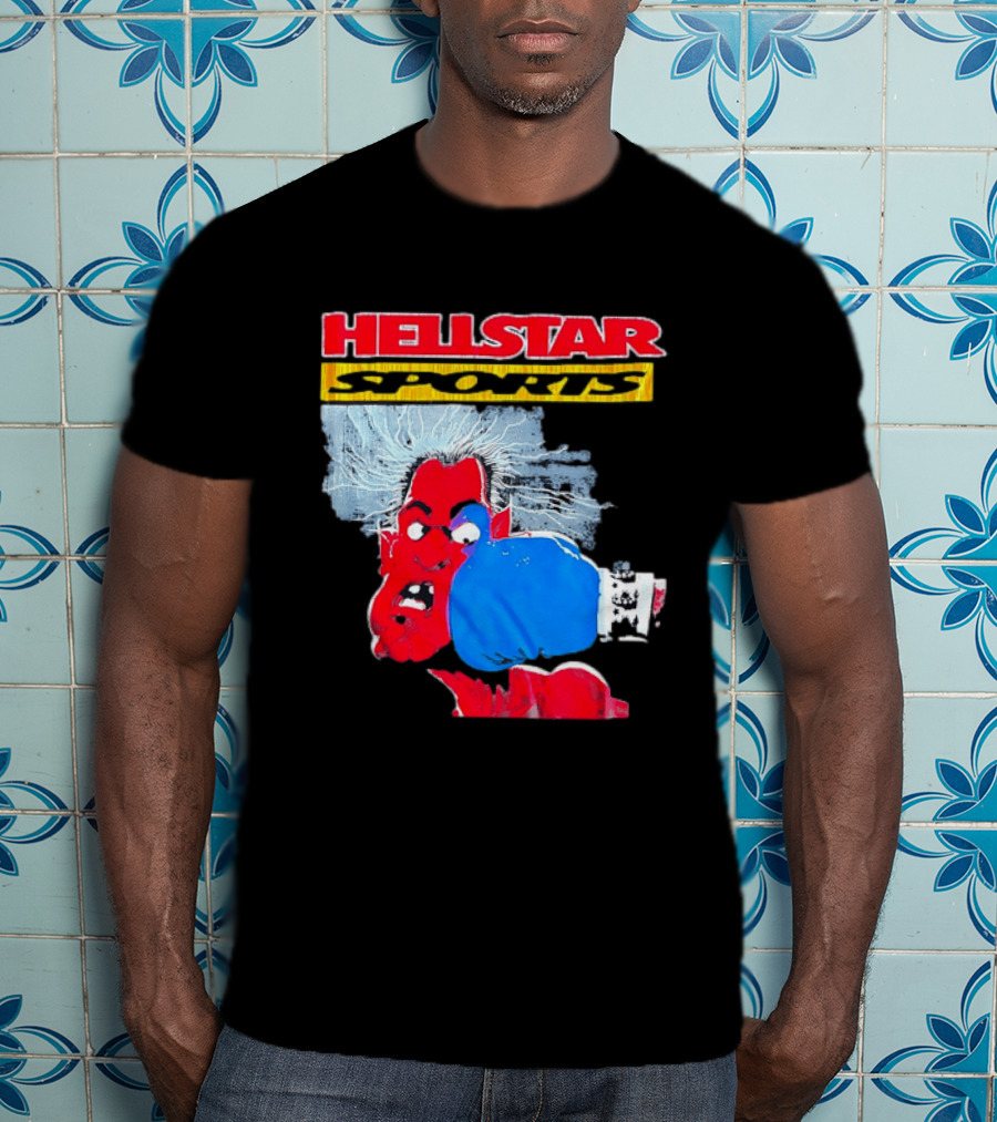 HELLSTAR SPORTS Punching Devil Cartoon Boxing Blue Glove T-Shirt