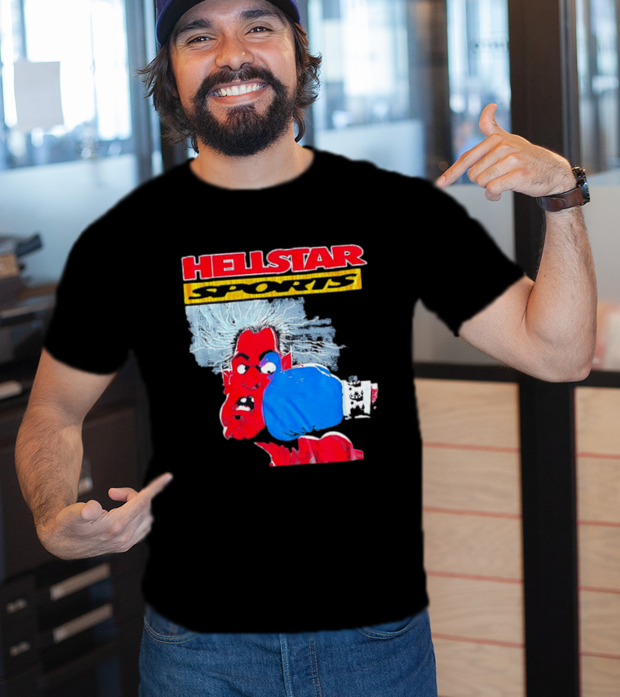 HELLSTAR SPORTS Punching Devil Cartoon Boxing Blue Glove T-Shirt