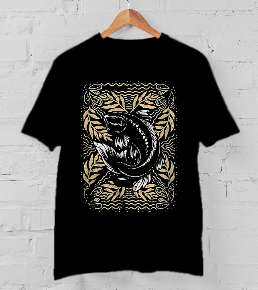 Imperial Koi Fish Artwork With Ornate Leaf Borders T-Shirt