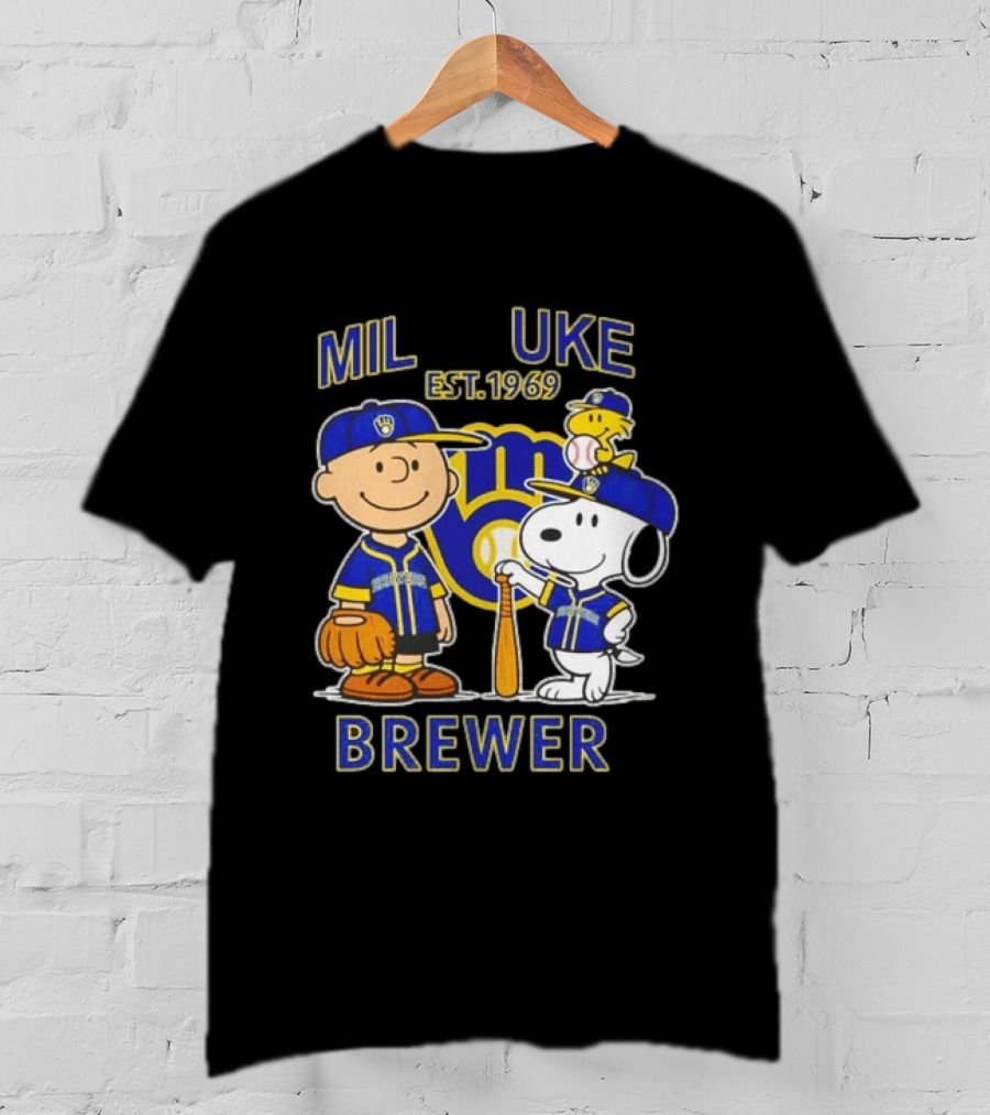 Charlie Brown Snoopy Brewers Milwaukee Est 1969 Baseball T-Shirt