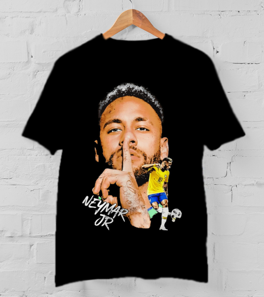 Neymar Jr Brazil National Team Shhh Soccer Collage T-Shirt
