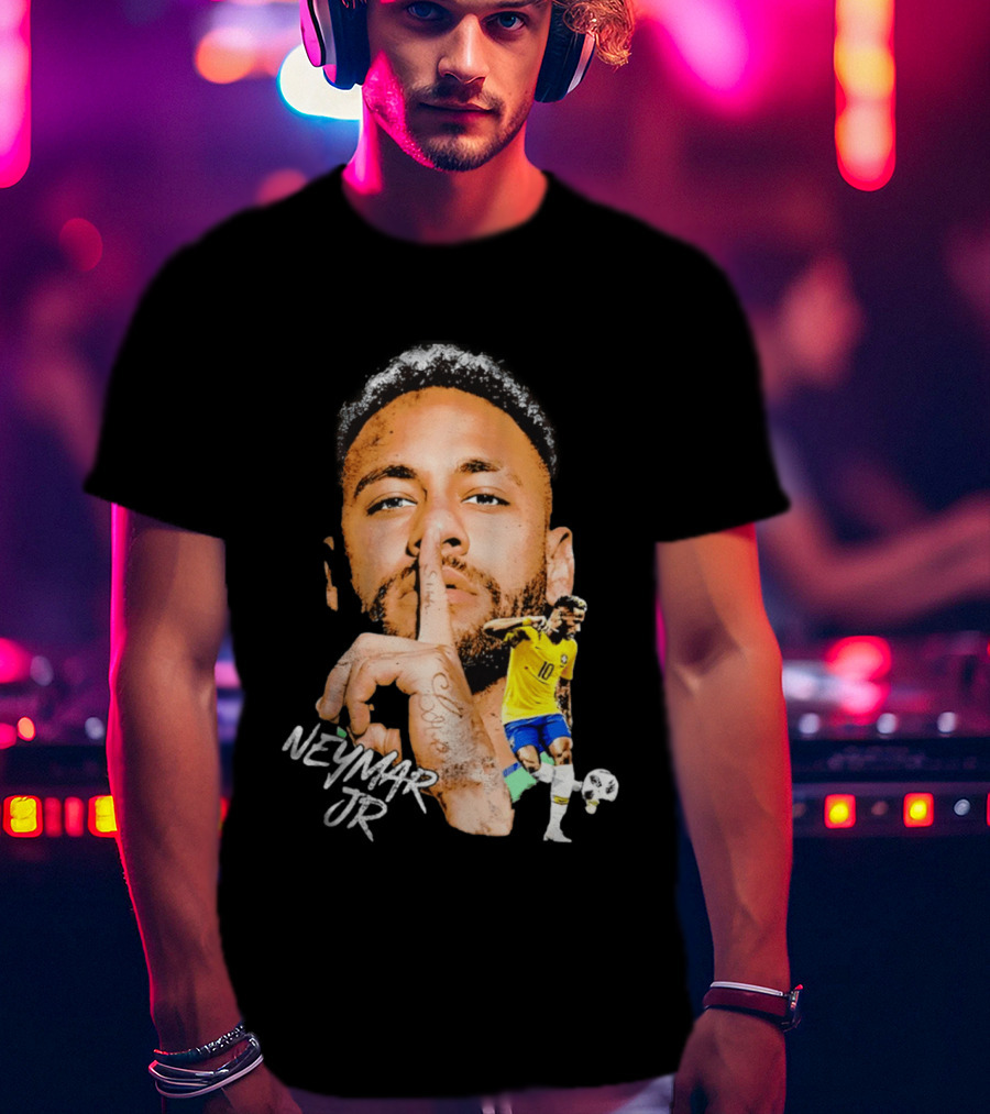 Neymar Jr Brazil National Team Shhh Soccer Collage T-Shirt