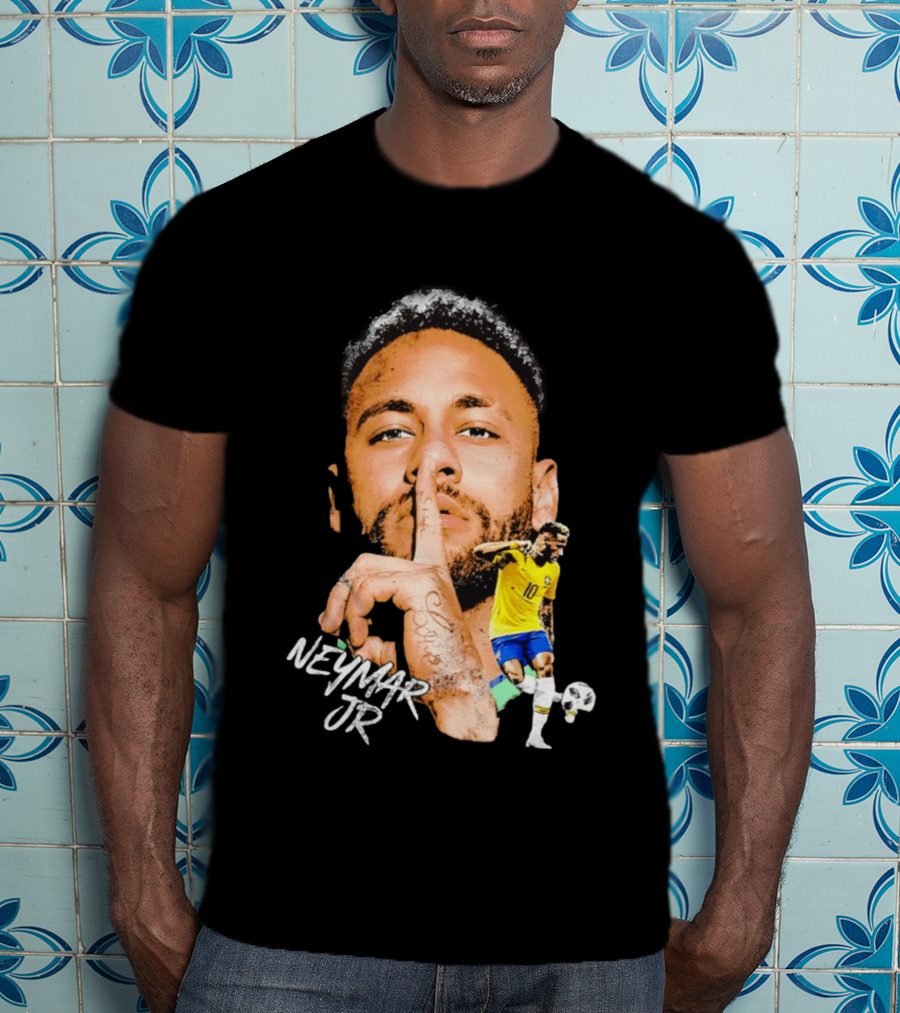 Neymar Jr Brazil National Team Shhh Soccer Collage T-Shirt