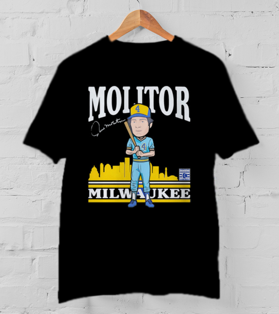 Paul Molitor Milwaukee Brewers Hall Of Fame 4 Caricature City Skyline T-Shirt