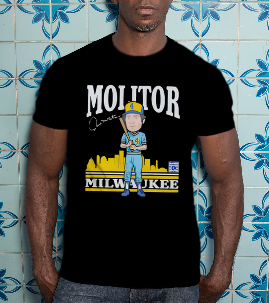 Paul Molitor Milwaukee Brewers Hall Of Fame 4 Caricature City Skyline T-Shirt