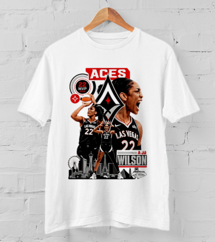 Las Vegas Aces A'ja Wilson 22 MVP Skyline Basketball T-Shirt