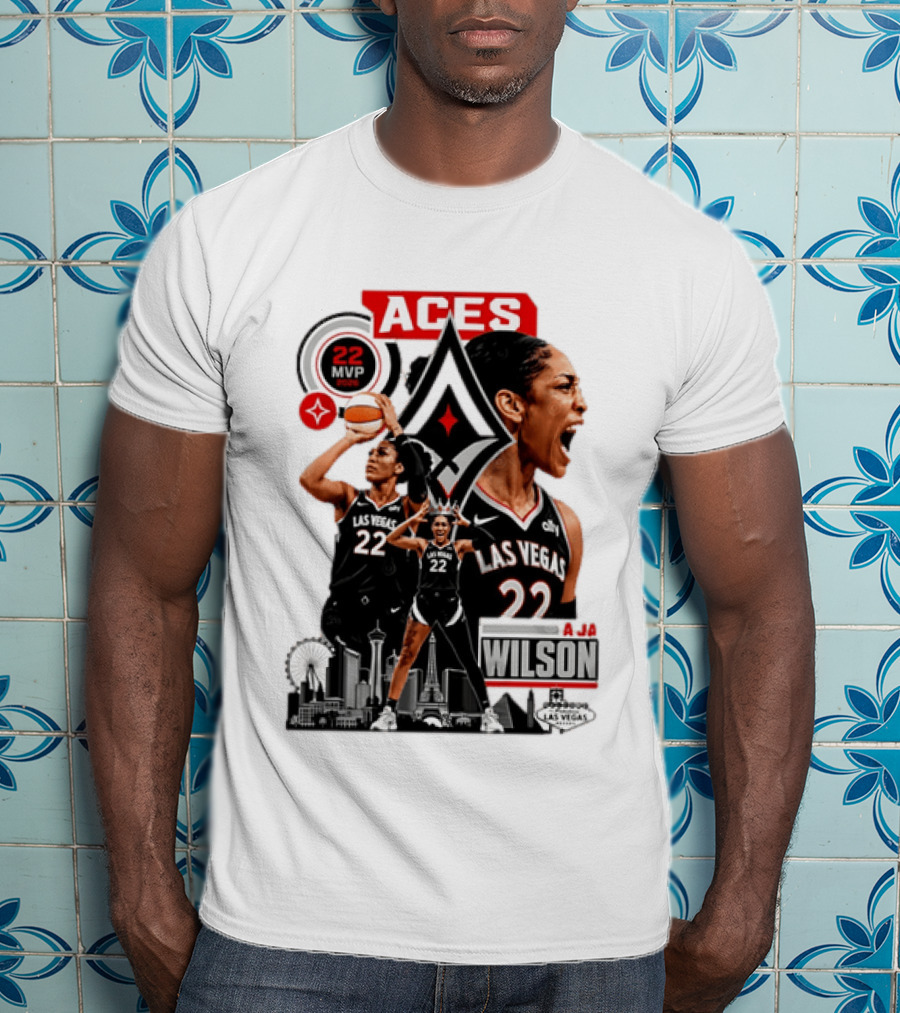 Las Vegas Aces A'ja Wilson 22 MVP Skyline Basketball T-Shirt