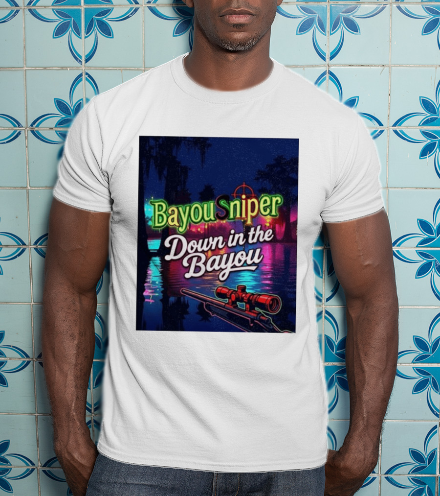 Bayou Sniper Down In The Bayou Retro Night Scene T-Shirt