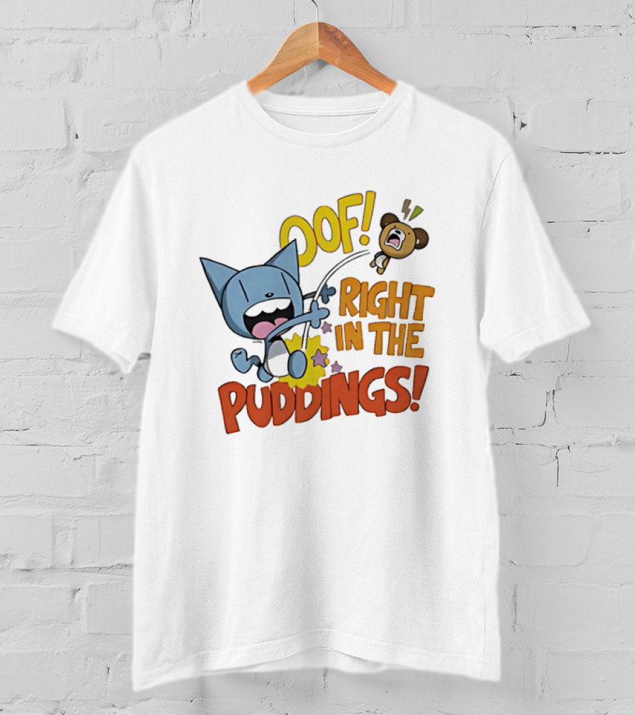 Looshkin Oof Right In The Puddings Funny Cat And Bear Cartoon Humor T-Shirt
