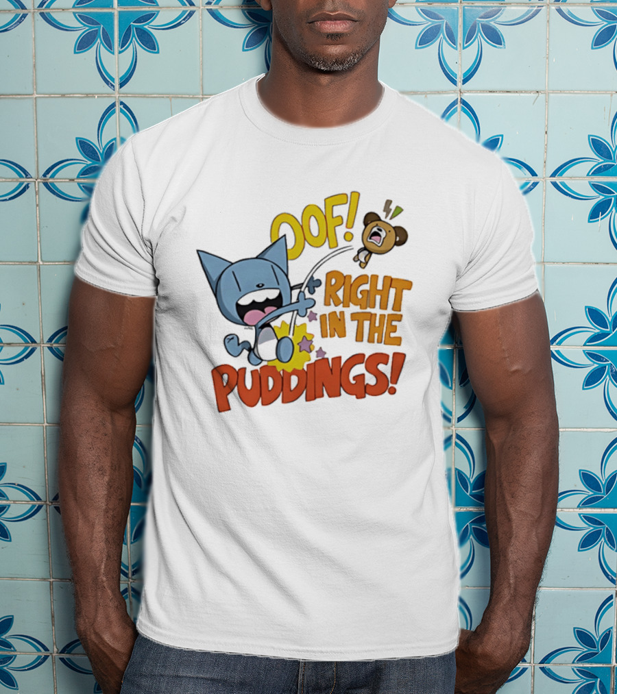 Looshkin Oof Right In The Puddings Funny Cat And Bear Cartoon Humor T-Shirt