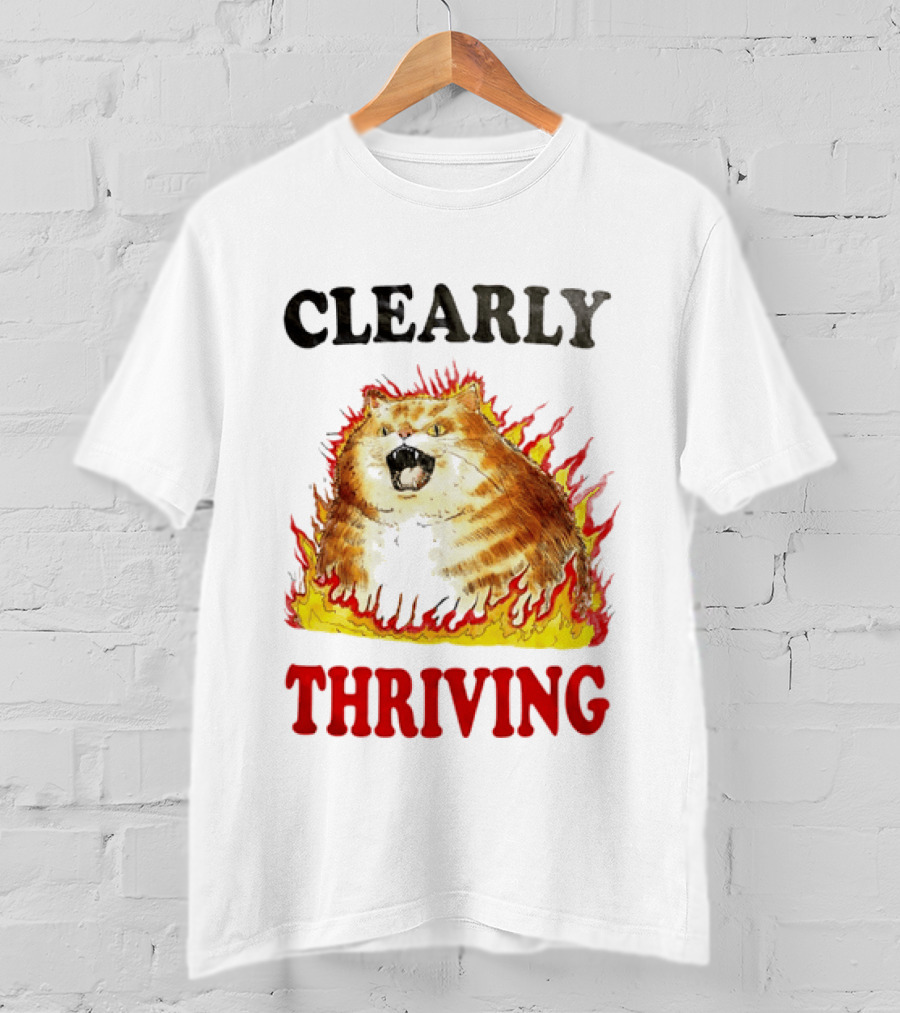 Clearly Thriving Fat Orange Tabby Cat Flames T-Shirt