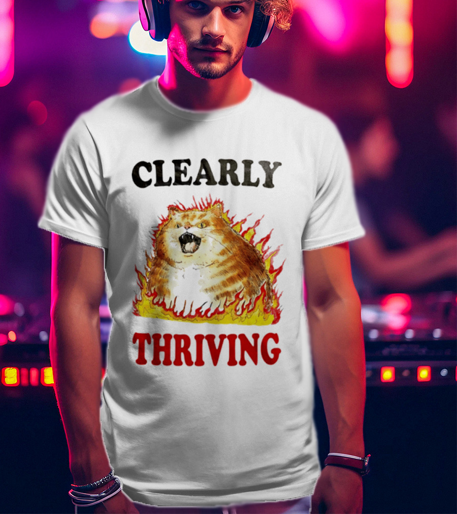 Clearly Thriving Fat Orange Tabby Cat Flames T-Shirt