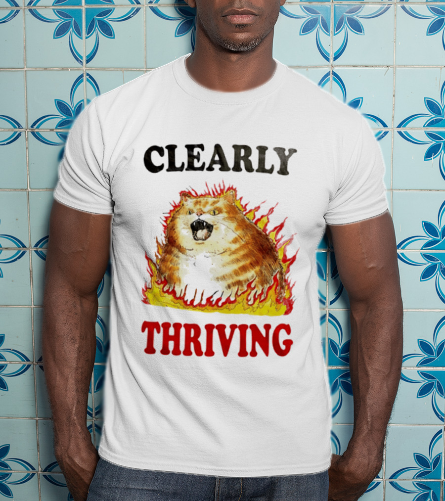 Clearly Thriving Fat Orange Tabby Cat Flames T-Shirt