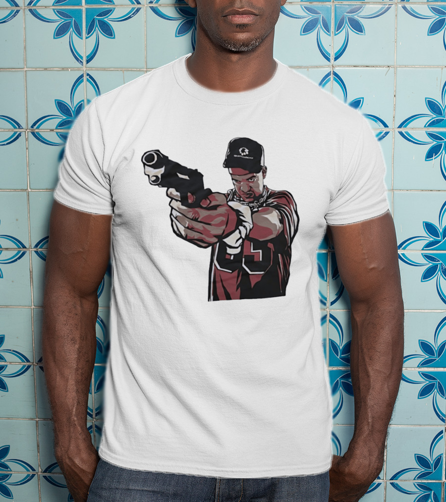 Man Pointing Gun Graphic With Number 89 And Hat Logo Codestructor T-Shirt