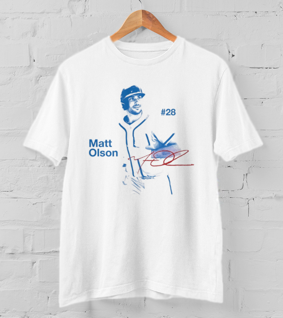 Matt Olson Atlanta Braves Number 28 MLB Star Player Signature T-Shirt