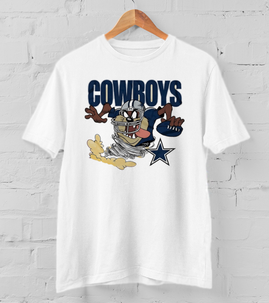 Cowboys Looney Tunes Taz Football Star Burst Dallas Team Collaboration T-Shirt