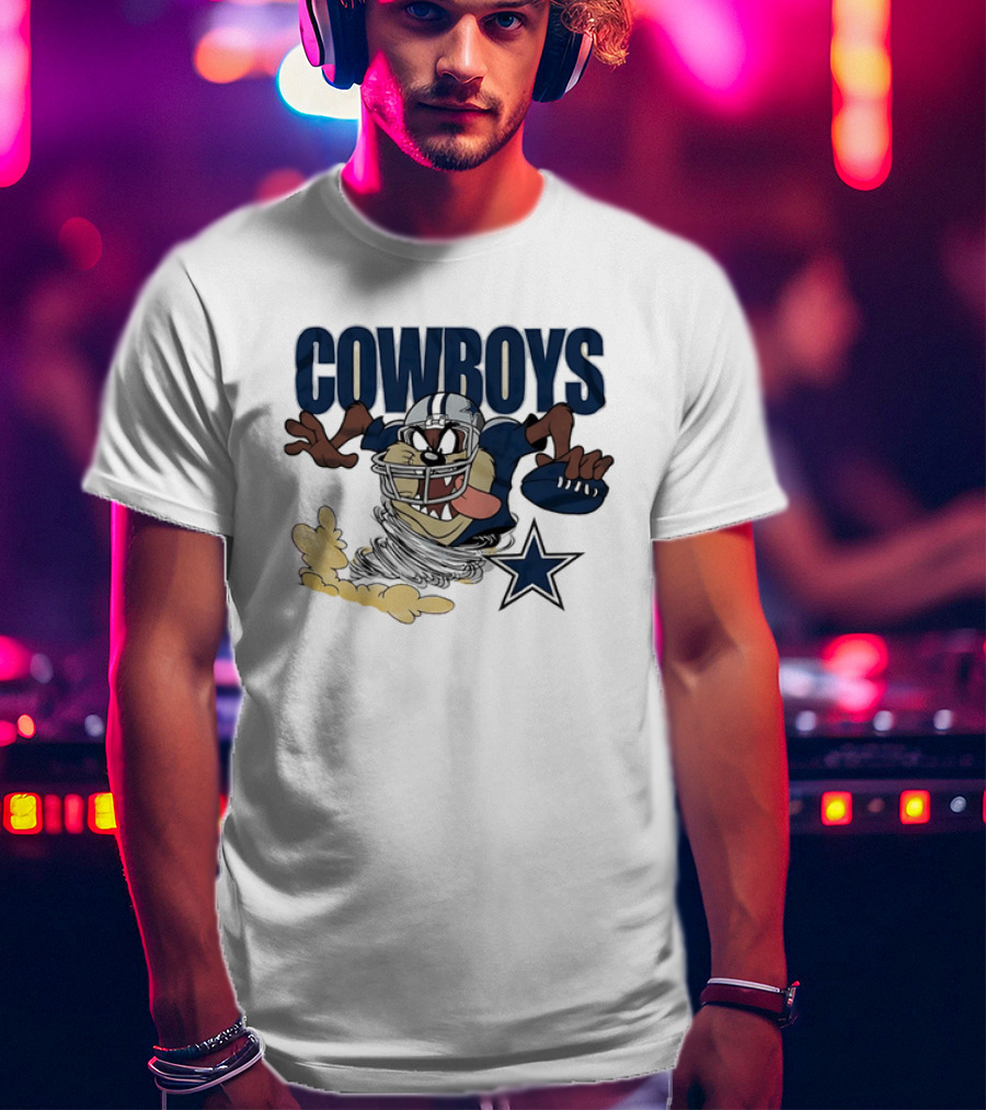 Cowboys Looney Tunes Taz Football Star Burst Dallas Team Collaboration T-Shirt