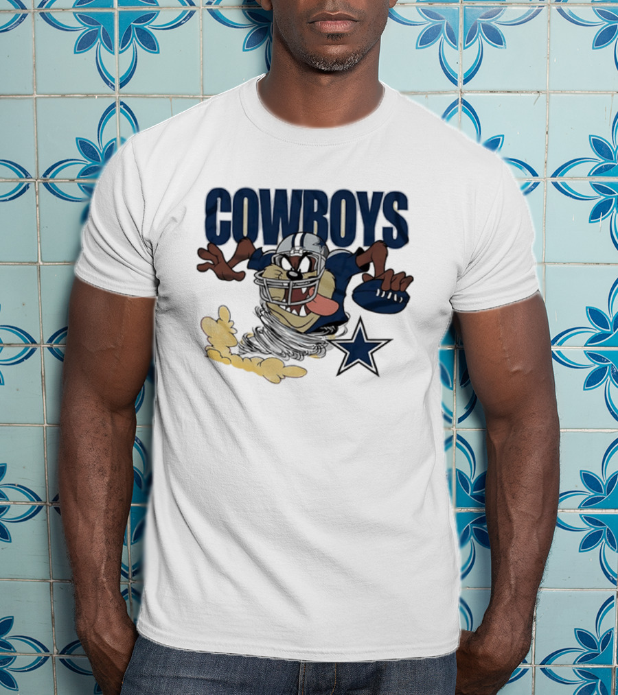 Cowboys Looney Tunes Taz Football Star Burst Dallas Team Collaboration T-Shirt
